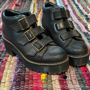 Dr. Martens Black Ankle Boots with Gold Buckles